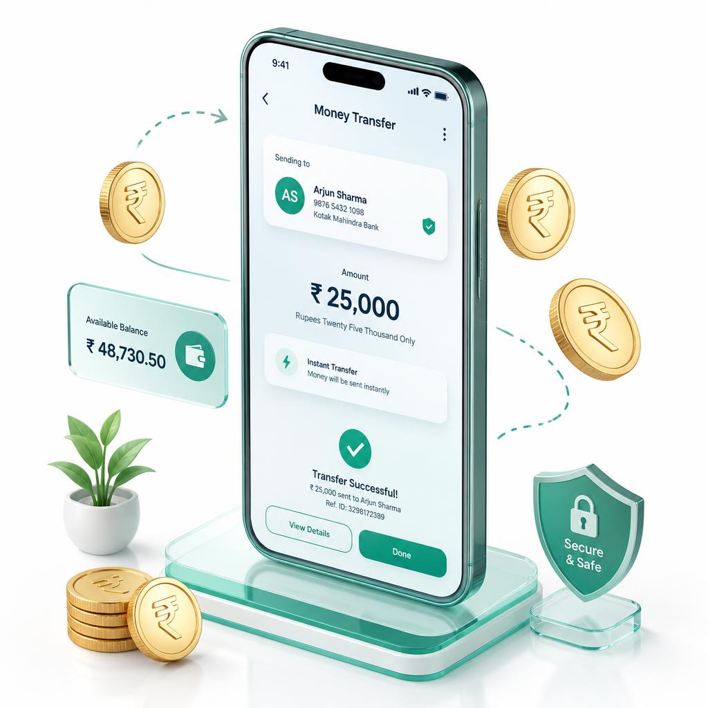 3D illustration of instant personal loan transfer on a phone